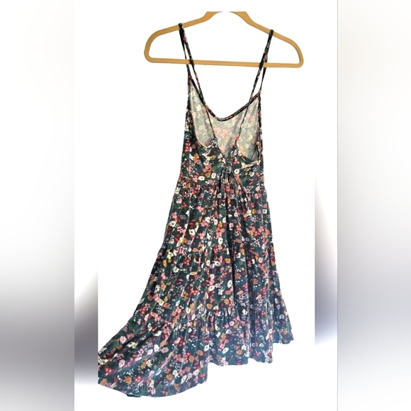 Roxy Teal Green floral Lace Up Back Sundress S - Picture 3 of 9